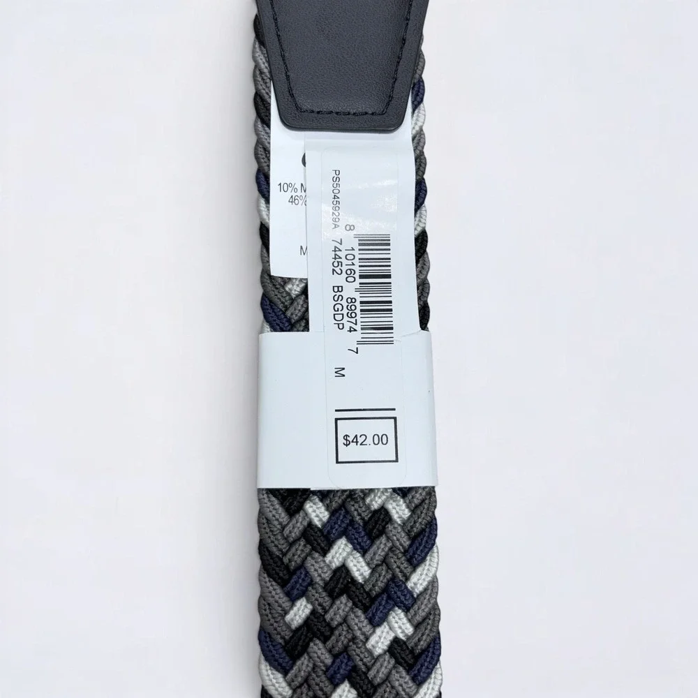 Nike Belt Mens Medium 34-36 Grey Navy White Braided Stretch Woven Golf NWT1